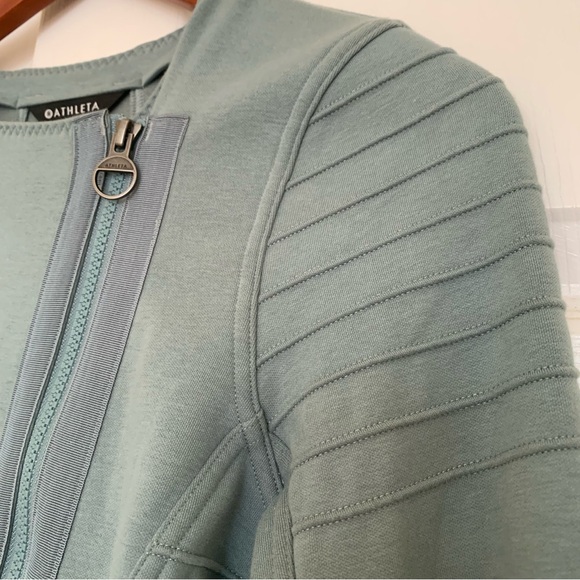 NWOT Athleta Jacket Women's Green Cotton Blend Asymmetric Zip Jacket S - Picture 6 of 13
